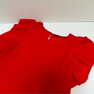 T. Tahari Red Flutter‎ Sleeve Polyester Blouse size XS